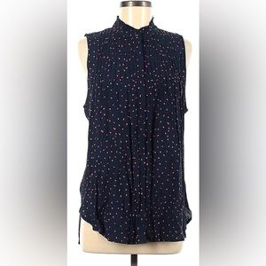 Like New L Treasure & Bond Sleeveless Button Top Navy with Pink Floral Pattern